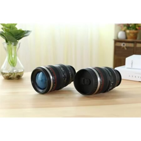 KIN Camera Lens Shaped Coffee Mug with Cover (400 ml, Black)