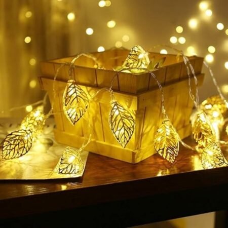 Kin 10 Yellow LEDs 4m Gold Steady Metal Leaf Lights for Decoration (Pack of 1).